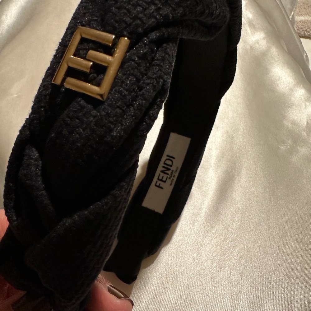 Fendi Black Braided Headband with Gold Logo - Picture 2 of 5